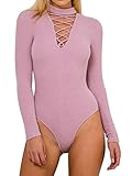 Choies Women Violet High Neck Bandage Criss Lace Up Leotard Knitted Thong Bodysuit