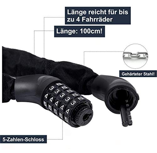 amzn prime Fahrrad-Ketten-Schloss mit Zahlen-Code XL - 100cm :: e-Bike, Motorrad, Roller | Sicherheitsstufe 15 | High… – Bild 6
