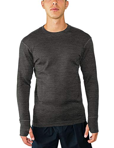 Woolx Men's Glacier Heavyweight Merino Wool Base Layer Shirt For Extreme Warmth, Charcoal Heather, Medium
