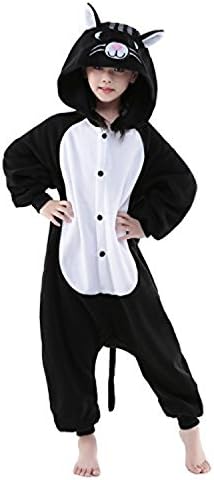 ABING Halloween Pajamas Homewear OnePiece Onesie Cosplay Costumes Kigurumi Animal Outfit Loungewear,Black Cat Chidren Size 105 -for Height:116-125cm