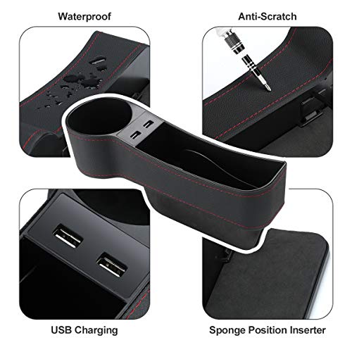HONGNAL Car Seat Gap Organizer, 2 Pack USB Storage Box, Console Side Pocket Storage Box, Console Side Pocket Storage Couple with USB Charging Ports,Cup Holder for Cellphones Wallet Coin Key