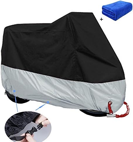 XOUL All Season Universal Waterproof Dust Sun proof Indoor/Outdoor Motorcycle Motorbike Cover Scooter Shelter Anti-theft Copper Lock Holes (Black Silver, M)