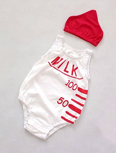 Stylesilove Short Sleeve Milk Bottle Photo Props Baby Romper and Hat 2-pc