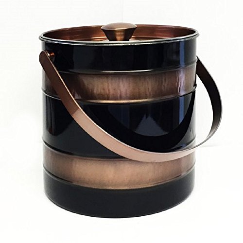Round Ice Bucket w/ Double Wall Insulation, Durable Stainless Steel, Silicone Ridge Lid for Secure Fit, 7.25 diam. x 7.25H in. â€“ Black & Hammered Copper, Bar & Dining Room Serveware + Free Ebook