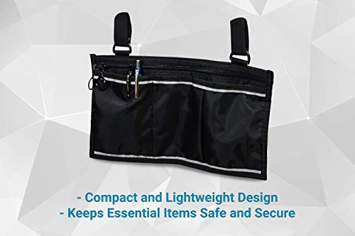 Lightweight Wheelchair and Walker Side Bag - Compact Carry Hands Free Front or Side Pouch for Electric or Manual Scooters, Rollators, and More - Storage Pocket with Attachment Loops - Thumbnail 3