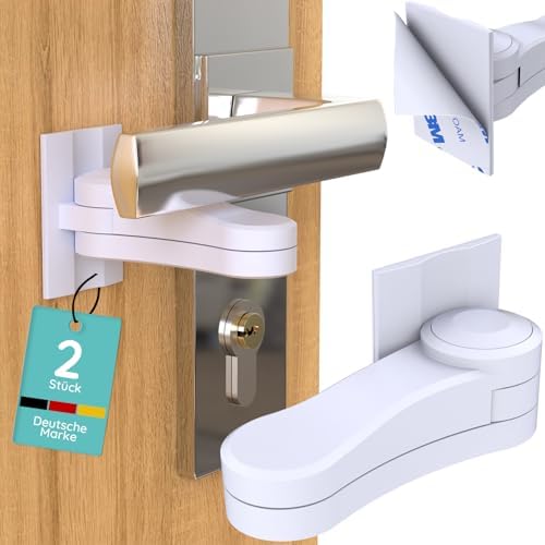 Seguridad para puerta infantil [2 unidades] – Seguridad infantil para puertas y puertas interiores – Seguridad infantil para puerta sin necesidad de taladrar, fusible para picaporte y cerradura de