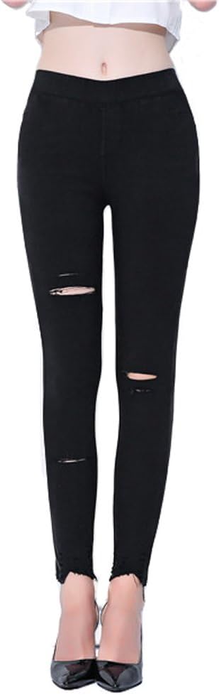 MOSZA Womens High Waisted Destroyed Ripped Jeggings Plus Size Legging Black