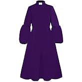 ceiyast Clergy Dresses for Women Tab Collar A-Line Long Sleeve Loose Elegant Dress
