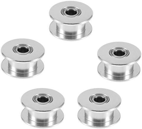 Wangdd22 GT2 5mm Bore Aluminum Toothless Timing Belt Idler Pulley With Bearing For 3D Printer Accessories Belt Width 6mm (Pack of 5pcs)