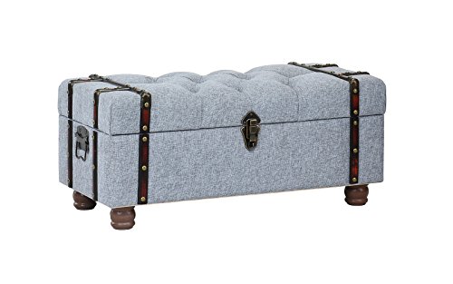 Sofamania 2-Piece Classic Tufted Linen Fabric Storage Chests/Accent Table/Bench (Grey)