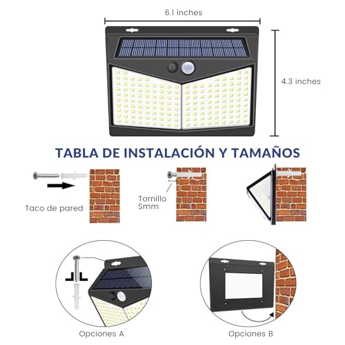 LONEASY Luces Solares, 2 Paquetes Luz Solar Exterior 208 LED / 3 Modos 270 ° Lámpara Solar Exterior IP65 Impermeable Iluminación Exterior con Sensor de Movimiento para Jardín, Patio, Terraza, Inicio
