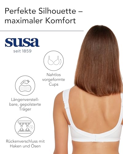 SUSA Bra without underwire, longline bra, classics, non-wired bra with feminine look thanks to lace insert, semi-transparent bra with 3-piece stitched cups