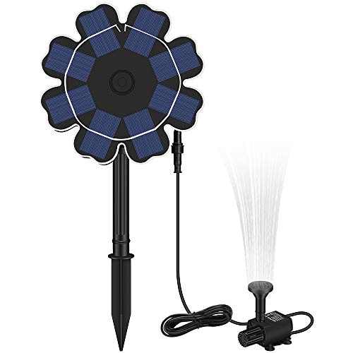 HiJi Solar Powered Fountain Pump for Bird Bath, 2.5W Waterproof Solar Panel and Submersible Water Pump with 4 Spay Heads for Pedestal Bird Bath, Small Pond and Water Circulation,10ft Cord Included