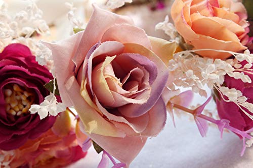 Adjustable Flower Headband Hair Wreath Floral Garland Crown Headpiece with Ribbon for Wedding Ceremony Party Festival