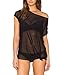 May&Maya Women's Sheer Mesh Asymmetry Hem Top (S, Black)