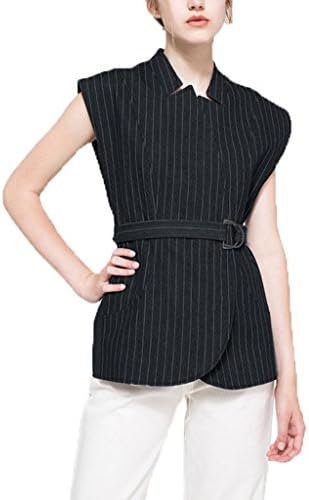 Fashionback Women's Simple Vertical Stripes Open Front Vest Black white US 4
