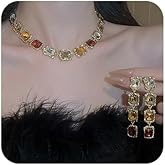 Octwine Sparkling Gold Vintage Rhinestones Bridal Necklace Earrings Set Wedding Rhinestone Necklace Dangle Earrings Sets for Brides Bridesmaid Crystal Prom Party Accessories for Women