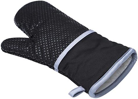 Angsim Cloth and Silica gel Oven Mitts Heat Resistant to 480° F 13 Inch (Black)
