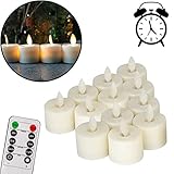 Pack of 12 Realistic and Bright Flickering Bulb Flameless LED Tea Light Fake Flameless Candles with Timer,Battery Operated Warm White with Dancing Flickering Bulb for Christmas/Wedding/Birthday Party
