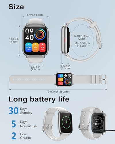 RUIMEN Smartwatch with Calls, Smart Watch Receive Call and Voice Assistant, Smartwatch Woman Man with Pedometer Blood Oxygen Waterproof IP68 100+ Sports Modes Activity Bracelet