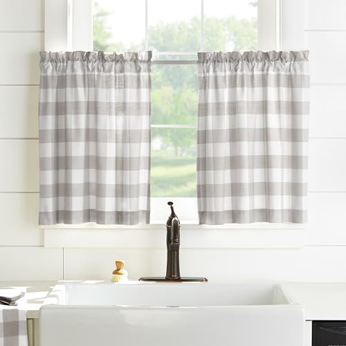 Elrene Home Fashions Farmhouse Living Buffalo-Check Tier Curtain Set for Bathro…