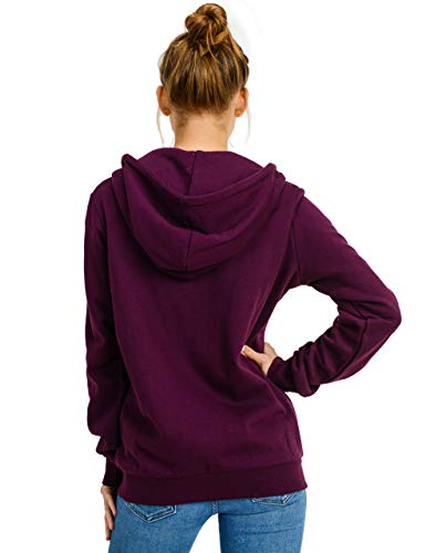 Women's Basic Oversized Fleece Full-Zip Hooded Jacket, Plum, X-Small