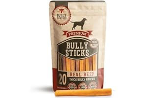 Bully Bunches Premium 6 Inch Thick Odor-Free Bully Sticks for Small & Medium Dogs - Long Lasting Chews for Oral Care- All Natural & Single Ingredient, 100% Beef Dog Treat, Rawhide Free (20 Pk)