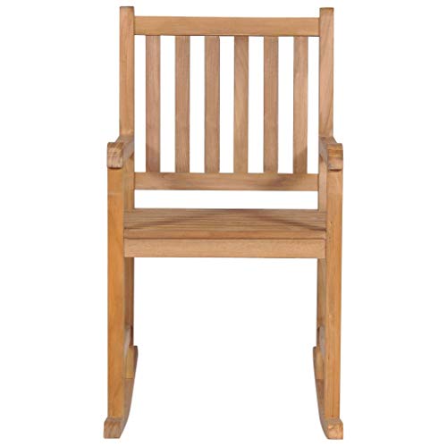 vidaXL Teak Massiv Schaukelstuhl mit Beige Kissen Schaukelsessel Gartenmöbel Stuhl Sessel Relaxstuhl Schwingsessel Gartenstuhl Holzstuhl – Bild 3