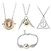 OPENDGO 4 Piece Harry Potter Necklace Bracelet Set Time Turner Deathly Hallows Golden Snitch for Harry Potter Fans Gifts Collection or Decorations
