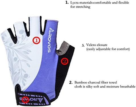 ROVOS Women’s Light Non-Slip Half Finger Gel Pad Cycling Gloves Breathable Mountain Biking Riding Gym Sport Gloves