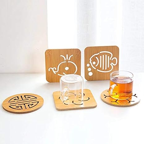 Amazon かわいい 木製 鍋敷き 耐熱 防水 抗菌 抗真菌 環境保護 パターン コースター 可愛い動物 四角 猫 ボウルパッド 5枚セット カップカバー オンライン通販