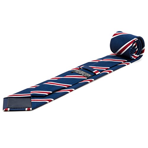 100% Silk Handmade Navy Blue & Red Striped Tie Men's Necktie by John William