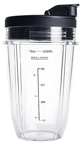 Ninja Single Serve 18 Ounce Cup Set with 2 different Lids for Nutri Ninja Auto-iQ 1000w Series Blender (Pack of 2)
