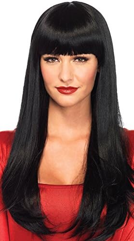 SCENTW Long Straight Wigs With Flat Bangs Natural Looking Black Hair Wigs For African American Women Heat Resistant Synthetic Full Wigs+ Free Wig Cap26inch