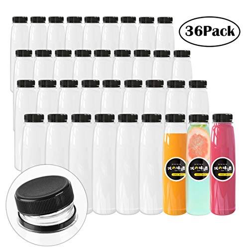 36 Pack Empty PET Plastic Juice Bottles 12 OZ Clear Disposable Bulk Drink Bottles with Black