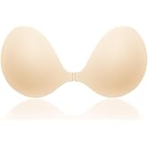 KAWERI Adhesive Sticky Strapless Bra for Women, Push up Invisible Bras for Backless Dress Reusable Breathable Nipple Covers Nude