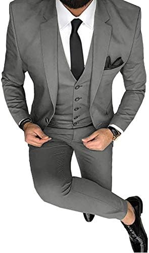 Men Suit 3 Pieces Notched Lapel Single Breasted Slim Fit Groomsmen Tuxedos(Blazer+Vest+Pants)