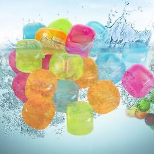 Crysta World Reusable Set of 12 Ice Cubes, Made of Plastic, Filled with Pure Water (Assorted Colors)