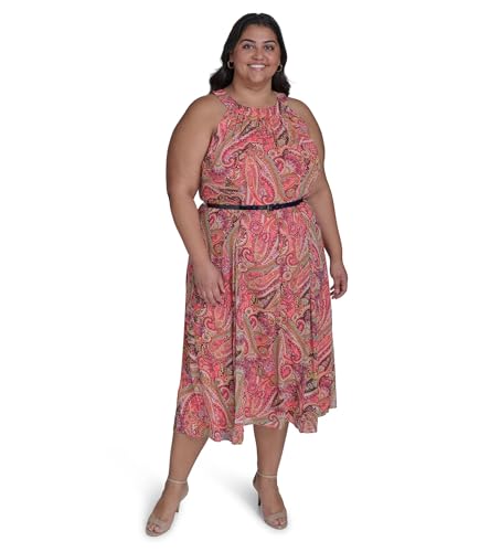 Tommy Hilfiger Women’s Midi Dress Dresses, Sherbet Multi, 22w