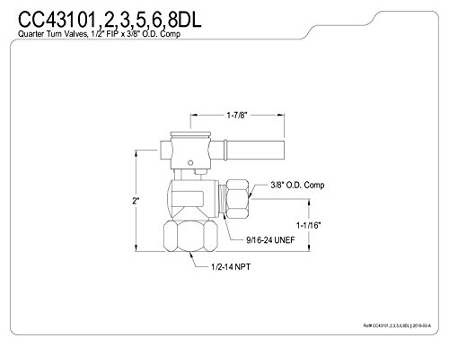 Kingston Brass CC43108DL Concord 1/4 Turn Ball Valve 1/2-Inch FIP X 3/8-Inch OD Compression, Satin Nickel