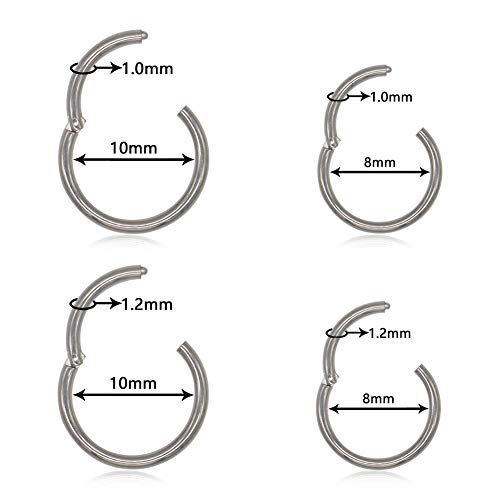 Nose Ring Hoop G23 Titanium Body Piercing Jewelry for Women Girls(Silver, 1.0×10)