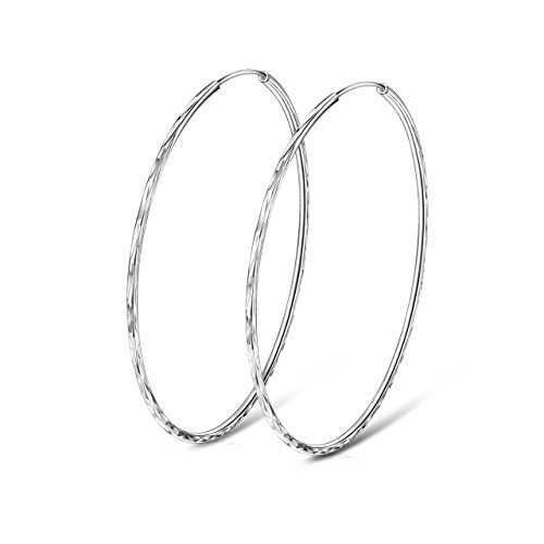 925 Sterling Silver Women Hoop Earrings Big Round Circle Endless Loop Dia 2.3 Inch 60mm Ear Jewelry