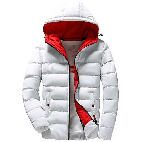 LISTHA Men's Winter Down Coat Hooded Zipper Jackets Pocket Solid Warm Outwear White - Thumbnail 5