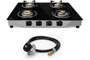 SONRET Gas Stove with 4 Burner - Propane gas cook top Tempered Glass RV Stove - Portable stainless gas stove Burners For Cooking -With Hose & Regulator to Connect Propane Tank