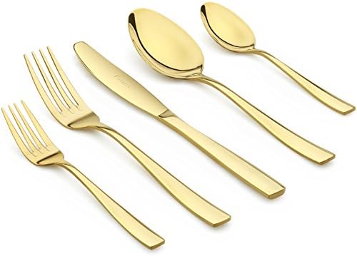 Vistella 20-Piece Gold Dinnerware / Flatware Set - Premium Quality Silverware made of Fine Stainless Steel Metal - Elegant Modern &amp; Luxury Design Cutlery for Everyday Casual Use