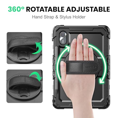 SEYMAC Case for Lenovo Idea Tab 11 2025 / Tab M11 2024 / K11 11 Inch, Shockproof Case for Lenovo M11 with Screen Protector, 360 Rotating Stand, Hand Strap, Shoulder Strap, Pen Holder, Black
