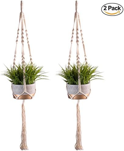 Macrame Plant Hangers Hanging Planters - Handmade 100 Percent Cotton Rope - 40 Inches Long 4 Legs - for Outdoor Indoor - for Pots Up To 10 Inches Diameter (2 Pack) - Plant and Pot Not Included