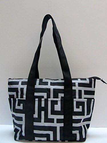 Insulated Lunch Tote Bag - Greek Key Gray &amp; White