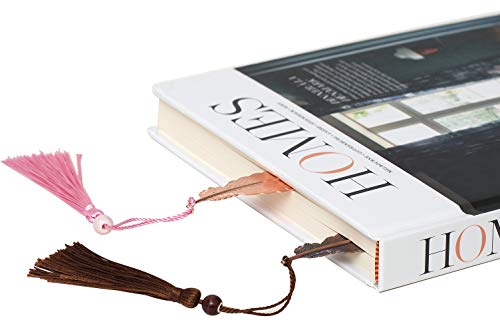 image for Dream Lin 7 Pieces Vintage Metal Feather Bookmarks with Tassels and Be