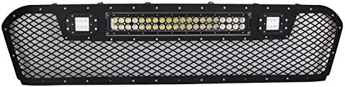 QUANDINGYI 2014-2016 Toyota Tundra Front Bumper Grille Replacement Mesh Grill with 1pc 120W LED Light Bar, 2pcs 24W CREE Flood LED Work Lights and 2pcs Wiring Harness, Black Stainless Steel …